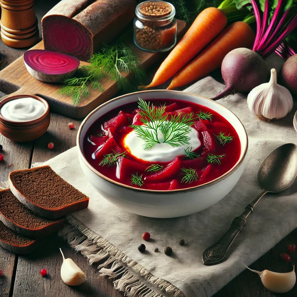 Червоний борщ зі сметоною